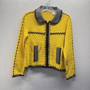 Michael Simon Bright Yellow Cab Full Zip Checkerboard Cardigan Sweater 1995 RARE